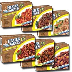 Heater Ex Meals Hot Meals 12 Assorted / Heater in the Box12 meals total. These 9 ounce meals come in a box that serves as the oven to cook the meal in. The box contains the heating element to have a hot meal in 5 minutes. Up to 5 year shelf life. Each Case Includes two: Chicken Pasta Italiana Green Pepper Steak with Rice Homestyle Chicken Noodles in Gravy Vegetarian Pasta Fagioli Southwest Style Chicken with Rice and Beans Zesty BBQ Sauce Potatoes with Beef