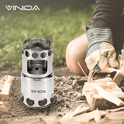 VINIDA Camping Stove Backpacking Stove Survival Stove – Portable Lightweight Wood Burning Stove with Nylon Carry Bag for Hiking Climbing Fishing Picnic BBQ